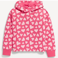 Old Navy Girls Pink Pullover Hoodie White Heart Graphic Print Long Sleeve 10-12