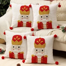 2 Pcs 18x18 Inch Christmas Embroidered Nutcracker Throw Pillow Covers Xmas De...