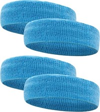4 Pack Sweatbands Sports Headband for Men and Women, Moisture Sky Blue
