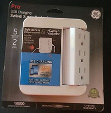 NEW GE 5-Outlet 2-USB Wall Tap Surge Protector Swivel Outlets 2.4A Charger White