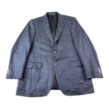 Canali 1934 Blue Windowpane Checked Wool Linen Silk Blazer Size 42R
