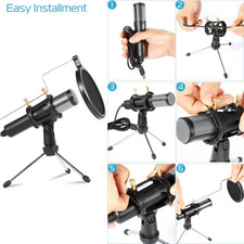 Professional Condenser Microphone w/ 180  Tripod  Pop Filter Kit USB