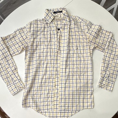 Cotton Brothers Men's Cotton Woven Check Button-Up Shirt White Purple Gold 