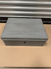Vintage Grey Metal Deed Storage Banker Box with Handles 18x13x7”
