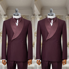 Shawl Lapel Men's Suit Wedding Groom Bridal 2Pcs Burgundy Formal Tuxedo Jacket