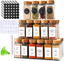 Spice Jars with Label 24Pcs,Seasoning Containers,Glass Spice Jars with Bamboo Li