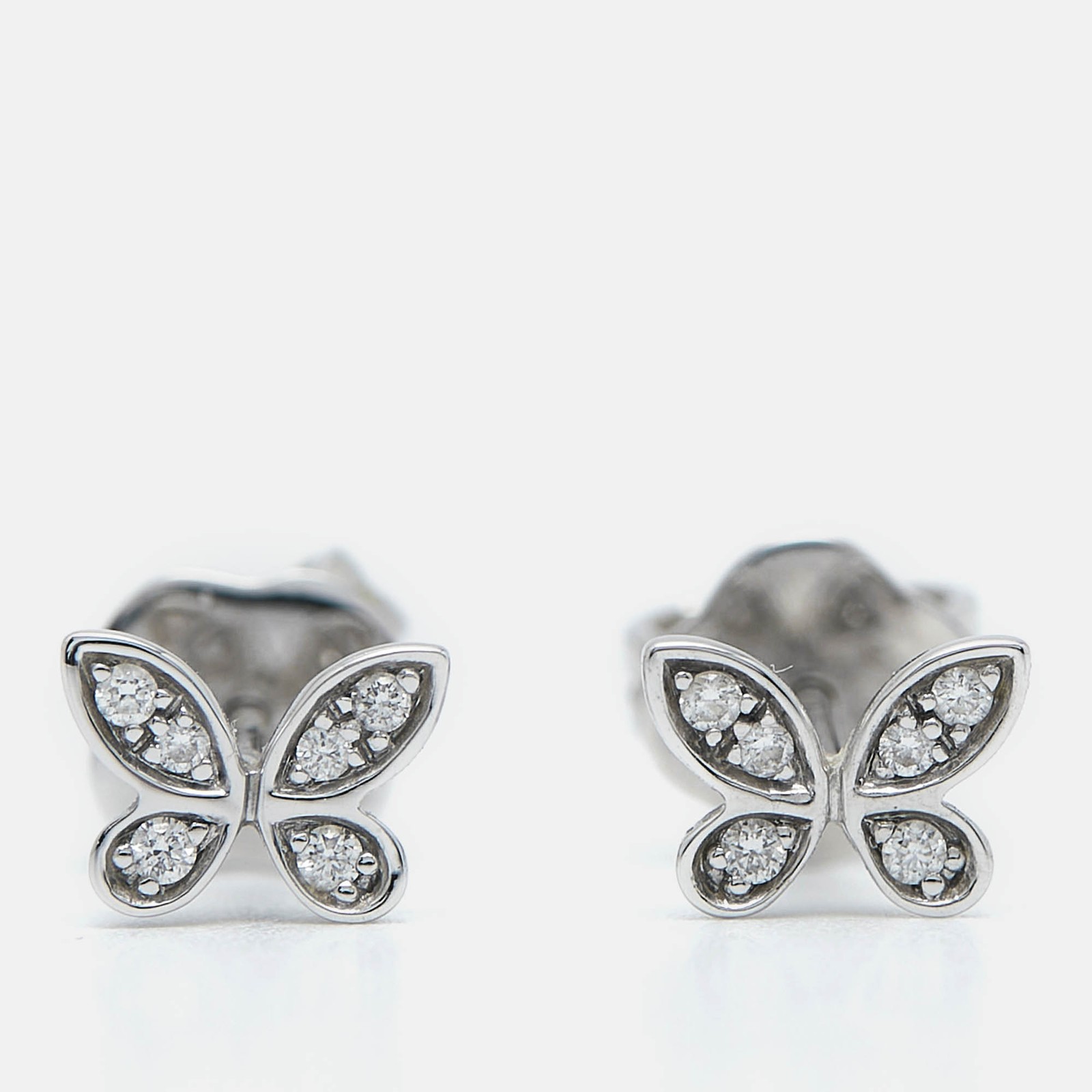 Graff Butterfly Pave Diamond 18k White Gold Small Stud Earrings