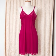 Vintage Lorraine Fuchia Lace Trim Midi Length Slip Dress Sz S M 38 Pre Owned