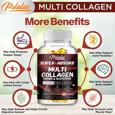 PSLALAE Multi Collagen 2000mg - Type I, II, III, V, X - Anti-Aging Hydrolyzed Collagen
