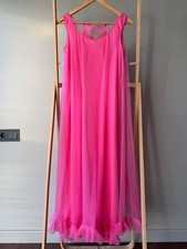 Vintage Saks fifth Avenue nightgown pink sheer maxi robe ruffles barbiecore XS