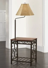 Travata Rustic Floor Lamp with End Table 54" Tall Bronze Scrollwork Swing Arm