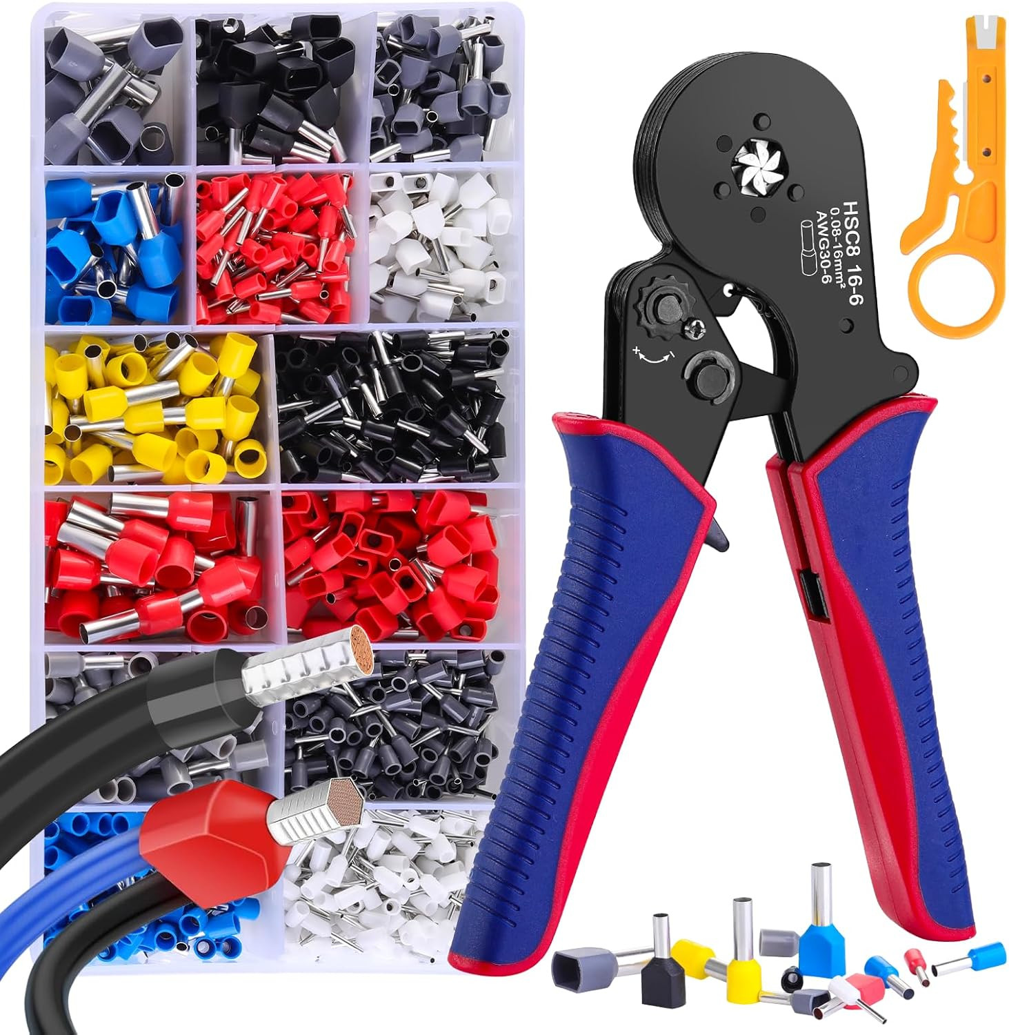 Kit Professionale Crimpatura 0.08-16mm² - Pinza + 1200 Puntali Gratis