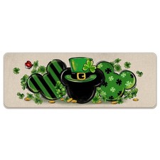 St. Patrick's Day Kitchen Rugs Set, Shamrock Clover Top Hat Stripes Kitchen M...