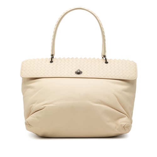 Bottega Veneta Intrecciato Trimmed Nappa Tina Handbag Pre-Loved Bag Off White