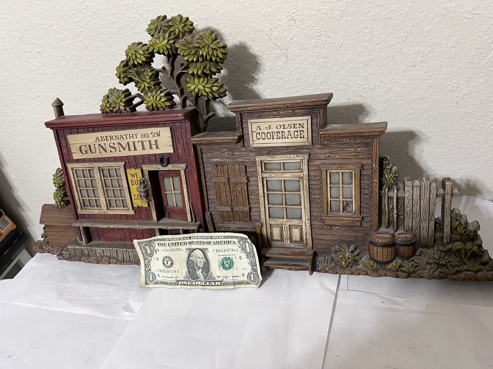 Vtg Burwood Products 1332 Western Gunsmith Cooperage Storefront Hanging Plaque