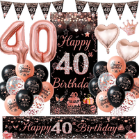Deko 40 Geburtstag Frau RoséGold Schwarz - Happy 40. Birthday Banners Girlande W