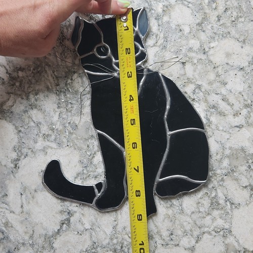 Vintage Burmese Black Cat Green Eyes Stained Glass Suncatcher Pewter Sauntering - Bild 7 von 8
