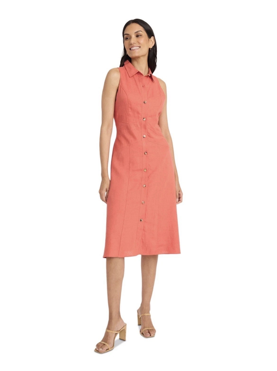 Maggy London Women's Collared Sleeveless Button-Front Dress Mineral Red Size 14