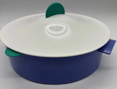 Tupperware Microwavable Steamer w/ Lid 9'' Lilac, Teal & White 3 Piece 3066A