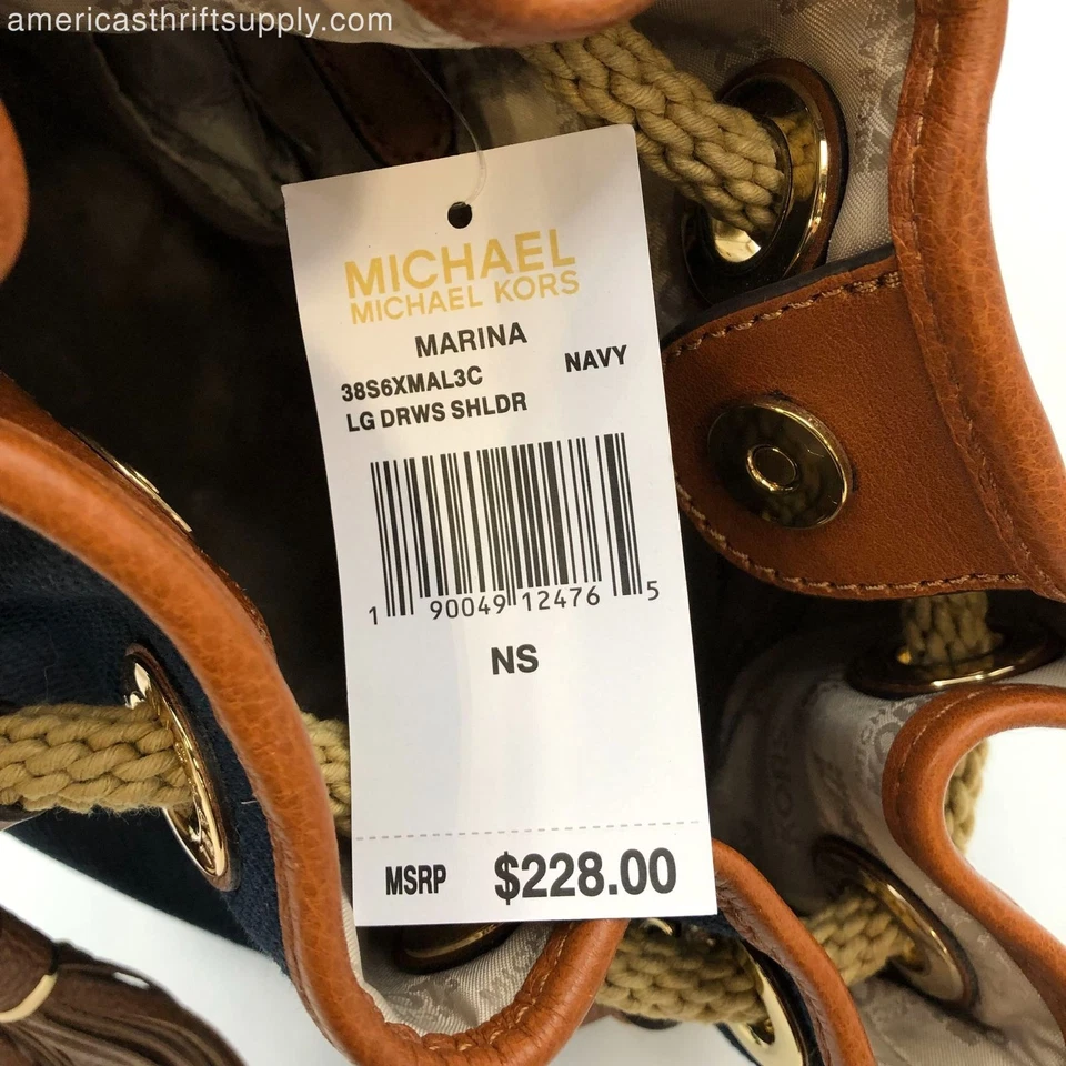 Bolso de Hombro Michael Kors 'Marina' Azul Marino Lona y Cuero Marrón (+COA) NUEVO CON ETIQUETAS Foto 3 de 4