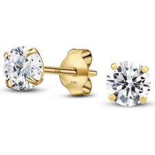 Solid 14k Yellow Gold Solitaire Round Cubic Zirconia CZ Stud Earrings
