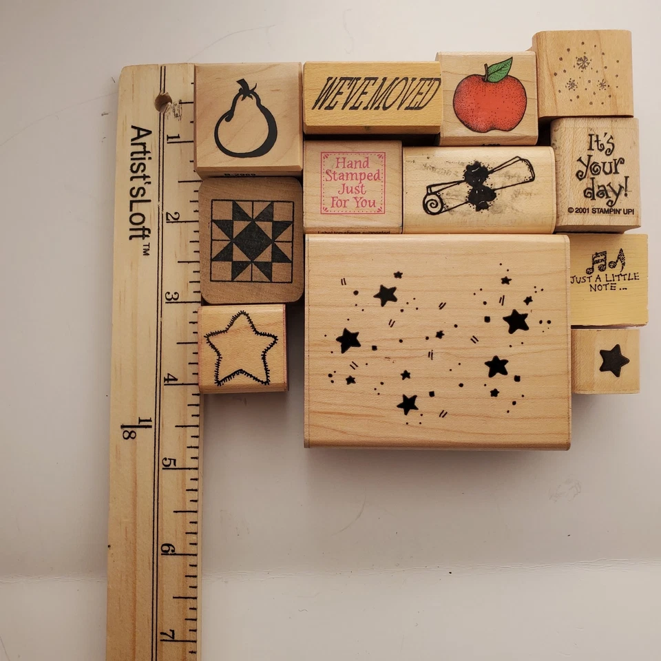 Lote de 12 Variedad de Sellos de Goma-Temas de Estrellas-Manzana-Pera- 1" a 3" Años 90 Foto 2 de 4