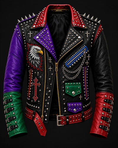 Gothic Punk Leather Biker Jacket Mens Studded Spiked Motorcycle Rocker Multicolo - product listing photo
