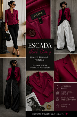 ESCADA Blazer Black Cherry Schurwolle Peplum Schulterpolster Gr 36 38 40 NEUWERT