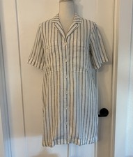 Women’s Everlane Workwear Linen Striped Shirt Dress in Cream & Black Sz XXS 2/4