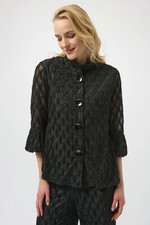 Joseph Ribkoff Black Cascade Print 3/4 Sleeves Trapeze Jacket 254073