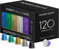 ROSSO CAFFÈ 120 Nespresso Machine Compatible Capsules, Variety Pack, 6 Flavours, 0.27 per lighter