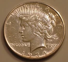 1934-S Peace SILVER Dollar semi Key Date AU details cleaned / polished