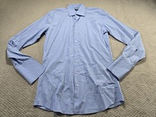 Proper Cloth Dress Shirt Mens 17 36 Blue Micro Pattern French Cuff Cotton