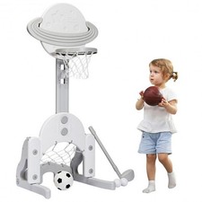 3 in 1 Height Adjustable Kids Basketball Hoop Set with Balls-White - Color: Whit