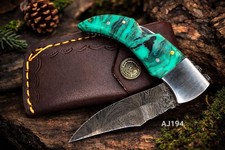 Handmade Damascus Steel Folding Blade Pocket knife resin handle edc