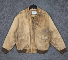 Vintage A2 Leather Jacket Mens Large Brown Bomber Full Zip Distressed Flight 90s
