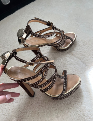 DSQUARED2 Brown Suede Gold Strappy Platform Sandals Heels EU 36.5 US 6.5