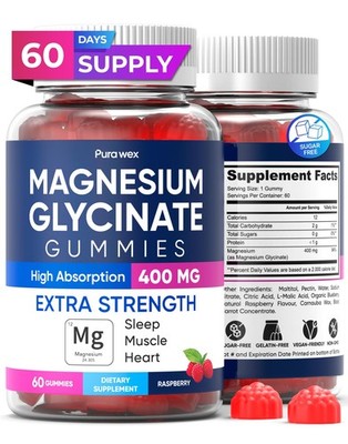 Magnesium Glycinate Gummies 400mg, High Absorption Magnesium Supplement for W...