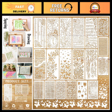 19pcs Reusable Stencils for Crafts - Musical Notes, Floral, Brick, Texture Templ