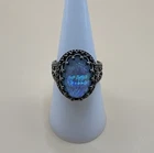 Vintage 925 Sterling Silver Oval Blue Fire Stone Ring / Size 8