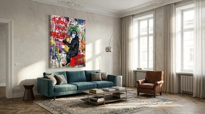 Einzelstück!  Follow u dream Affe Banksy Art 120x150 Pop Art XXL Wandbild Modern