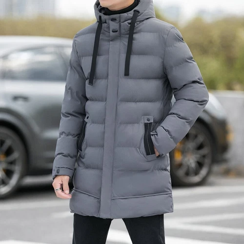 Mens Hooded Padded Long Cotton Coat Winter Longline Jacket Overcoats - Bild 1 von 26