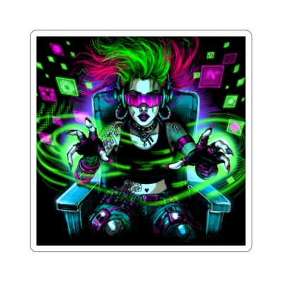 Sticker Cyberpunk Hacker Neon Outfit Pen Ink 2x2 3x3 4x4 6x6