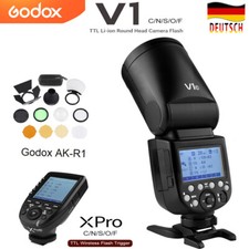DE Godox V1 TTL 1/8000s HSS testa rotonda flash + trasmissione Xpro TTL + accessori AK-R1