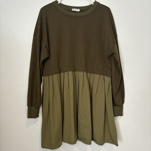 Womens S Oversized Sweatshirt Dress Long Sleeve Crewneck Pullover Heart Green - Picture 4 of 9