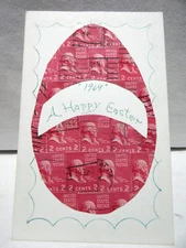 Vintage Handmade US Postage Stamp Collage Art Postcard "Easter Egg 1969" Used