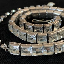 Vtg Art Deco Repousse Paste Glass Rhinestone Riviere Choker Necklace 12”-15” 
