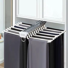 22 Arm Trouser Rack Pull Out Stainless Steel Pants Rack Closet Pant Hanger Beige