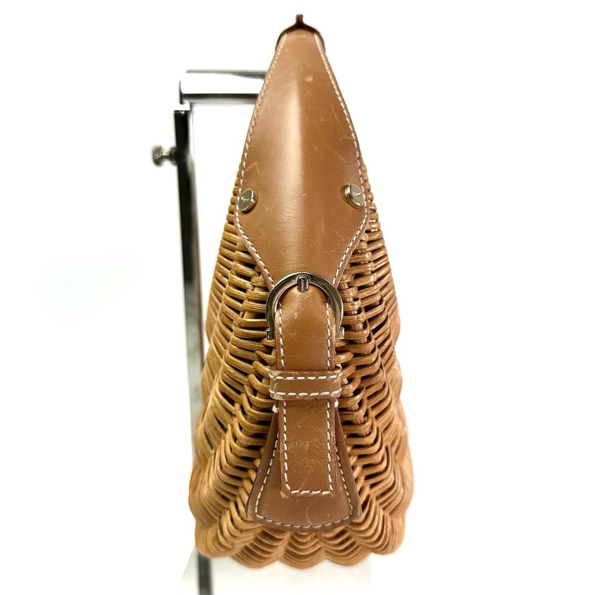 バッグ Vintage Ferragamo Straw Bag Basket Bag Salvatore Ferragamo Raffia Handbag One Handle Basket Bag