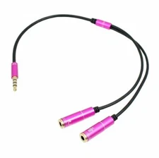 Hot Pink Y-Splitter Audio Cable 3.5mm Male to 2 Female Mic CTIA Headset Adapter